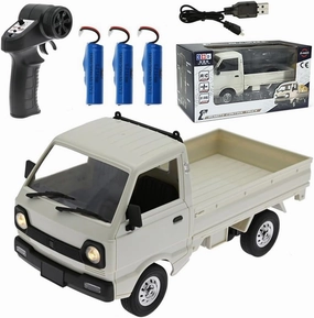 WPL D12 1:16 Mini RC Car, 2.4G 4CH Remote Control Drift High Speed Climbing Truck with Brushed Motor, Led Light Drive RTR Car for Adults, 3 Batteries