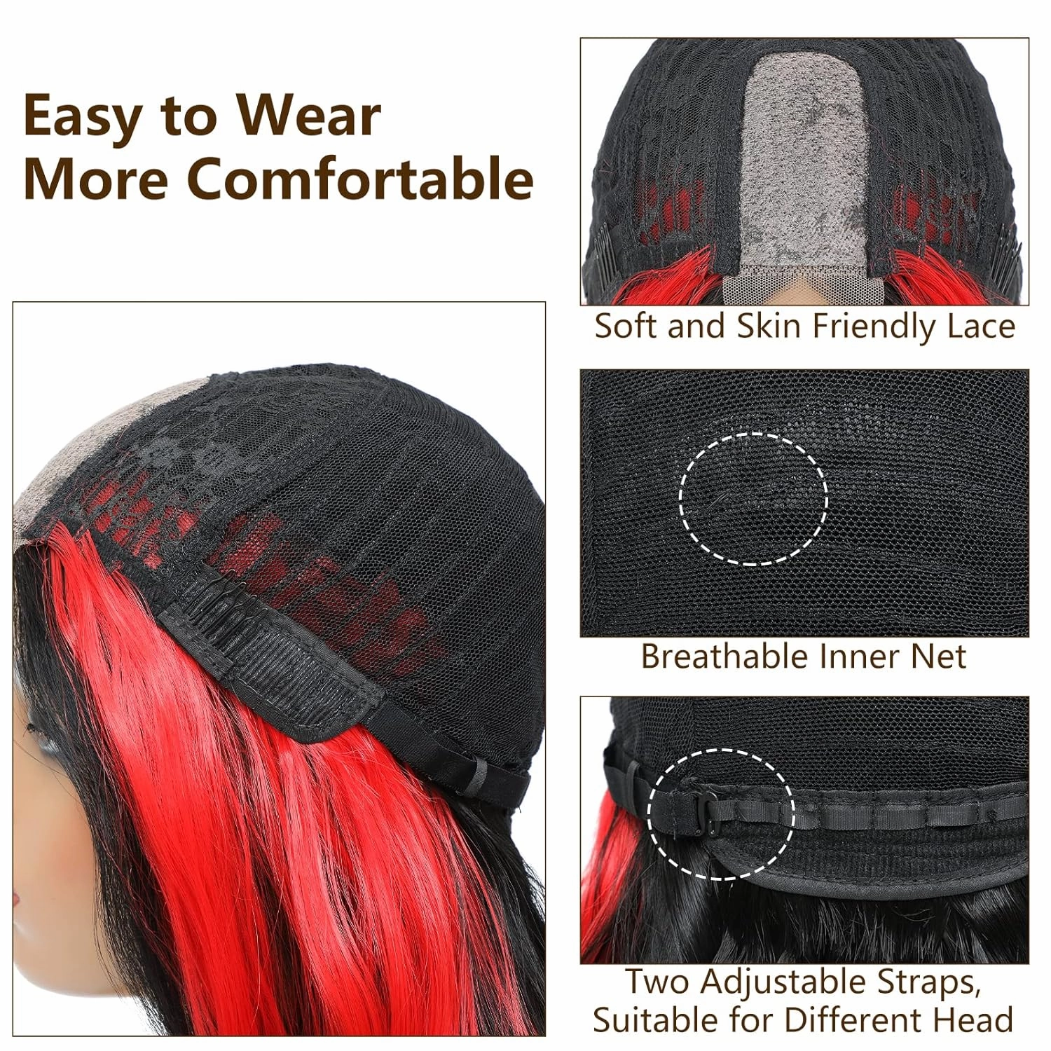 xccoco Long Wavy Wigs for Women Black Highlighted Wig Body Wave Synthetic Lace Wig 30inch Black Wig with Red Highlights Wig