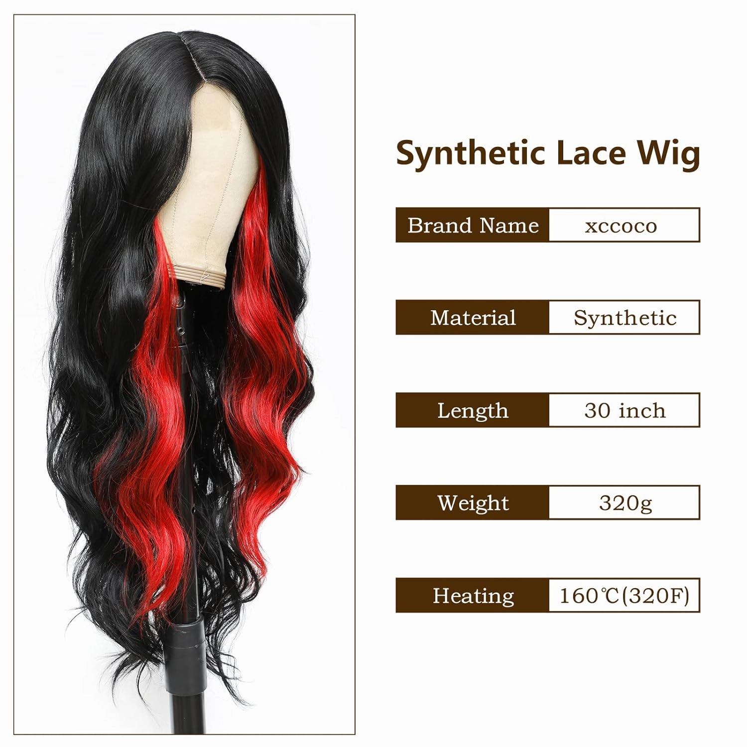 xccoco Long Wavy Wigs for Women Black Highlighted Wig Body Wave Synthetic Lace Wig 30inch Black Wig with Red Highlights Wig