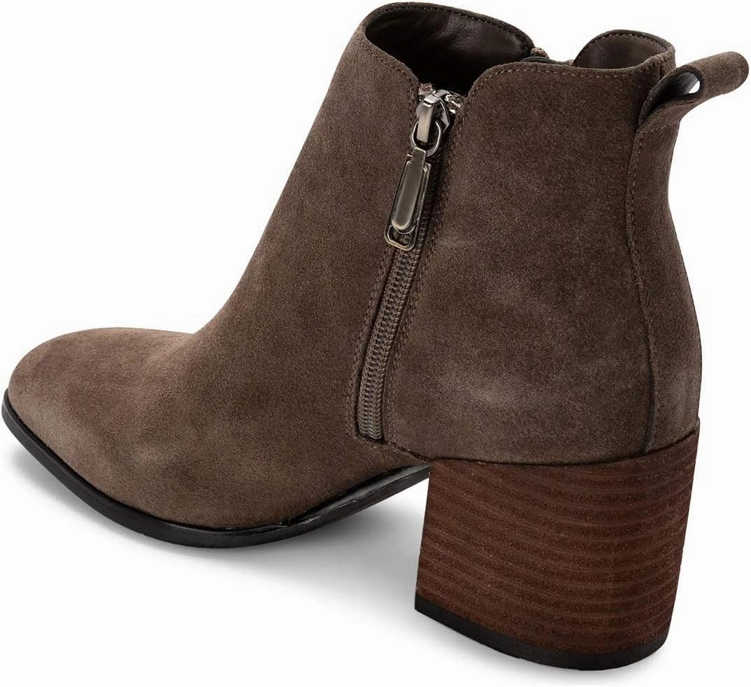 XYD Women Classic Double Zipper Ankle Booties Round Square Toe Medium Chunky Heels Travel Casual Pull On Office Boots