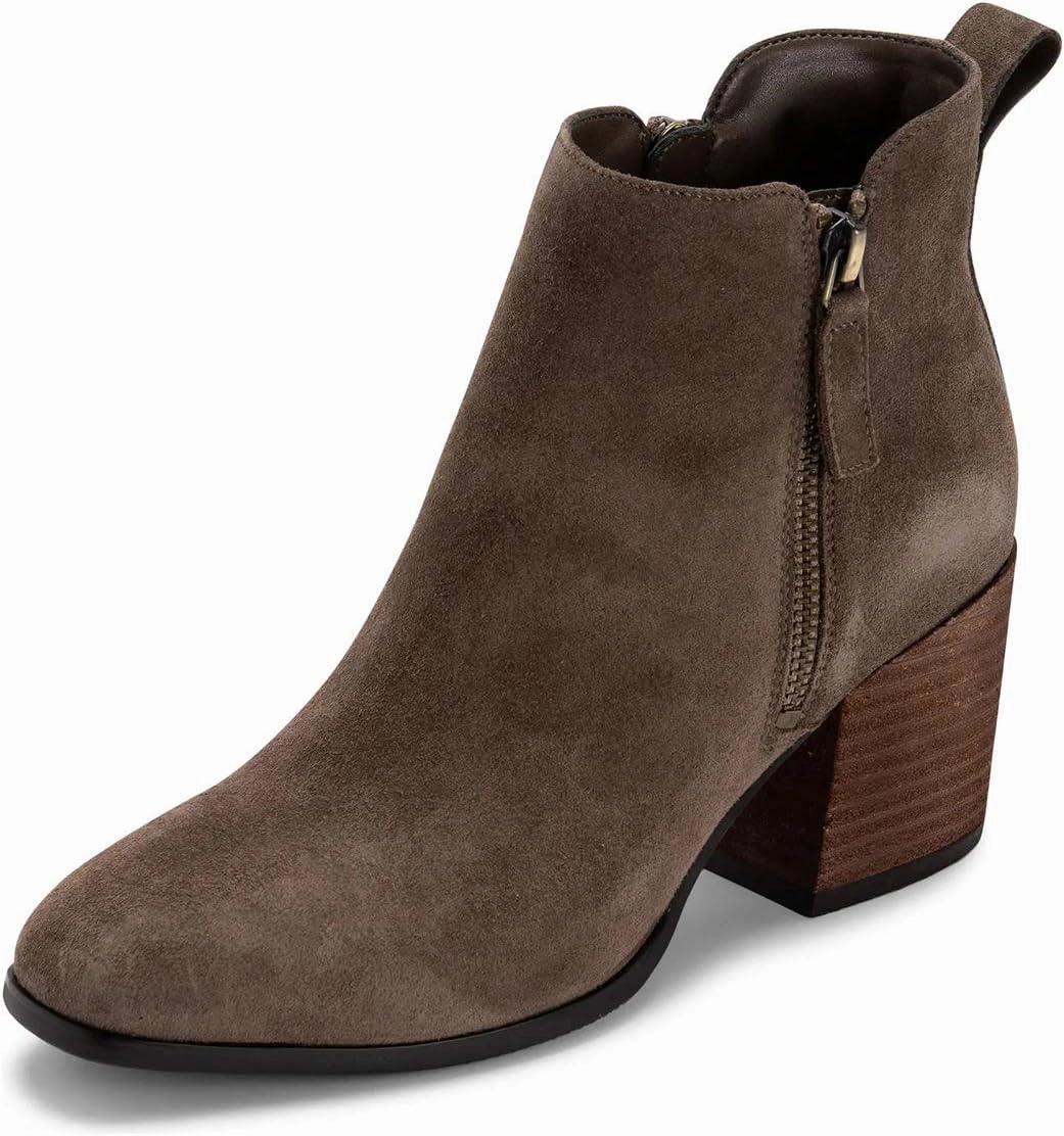XYD Women Classic Double Zipper Ankle Booties Round Square Toe Medium Chunky Heels Travel Casual Pull On Office Boots