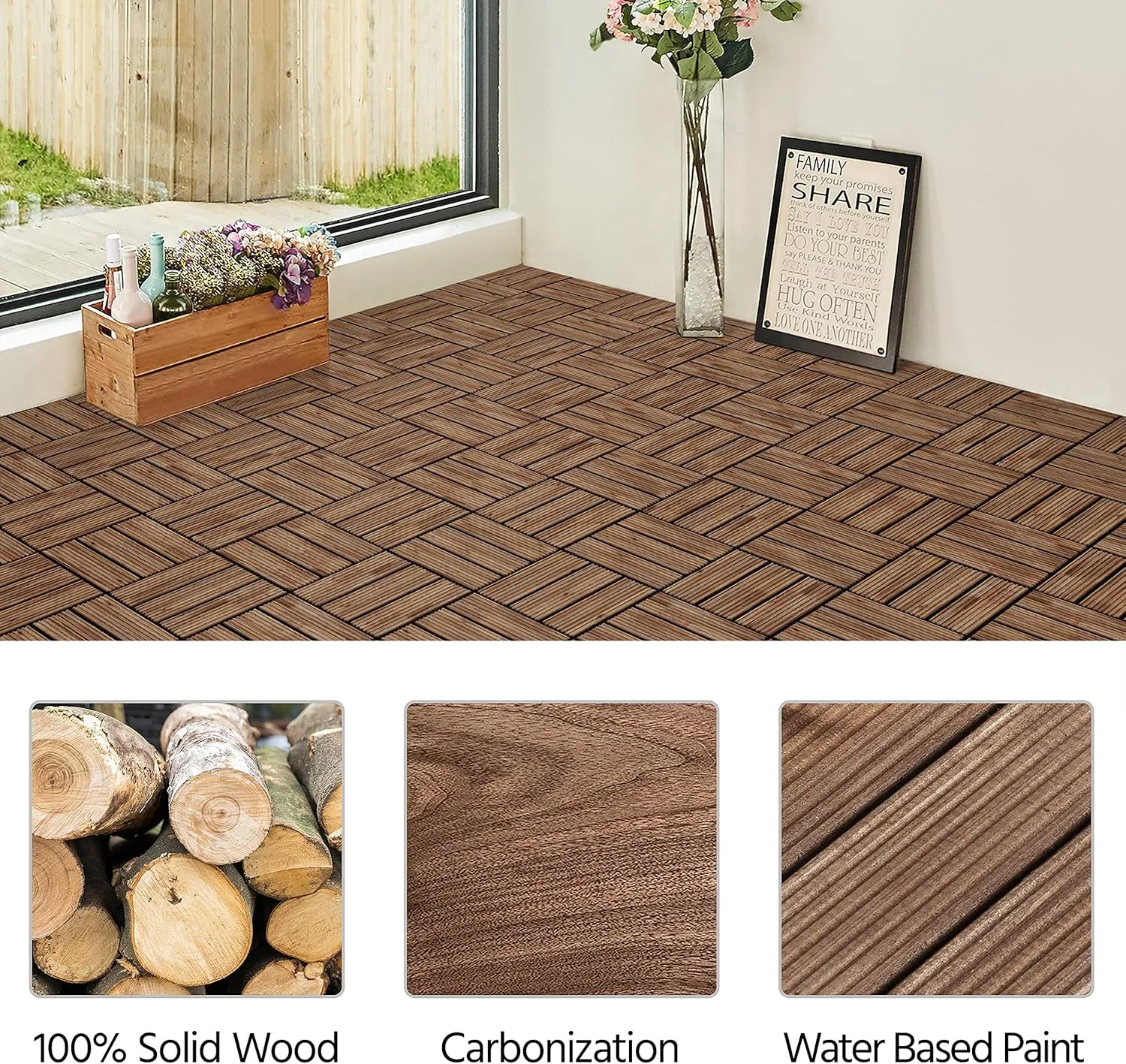 Yaheetech 27PCS Wooden Decking Tiles 12 x 12in Hardwood Interlocking Patio Deck Tiles Composite Balcony Floor Covering for Platform Patio Garden Pathway 1 sq. ft, Brown