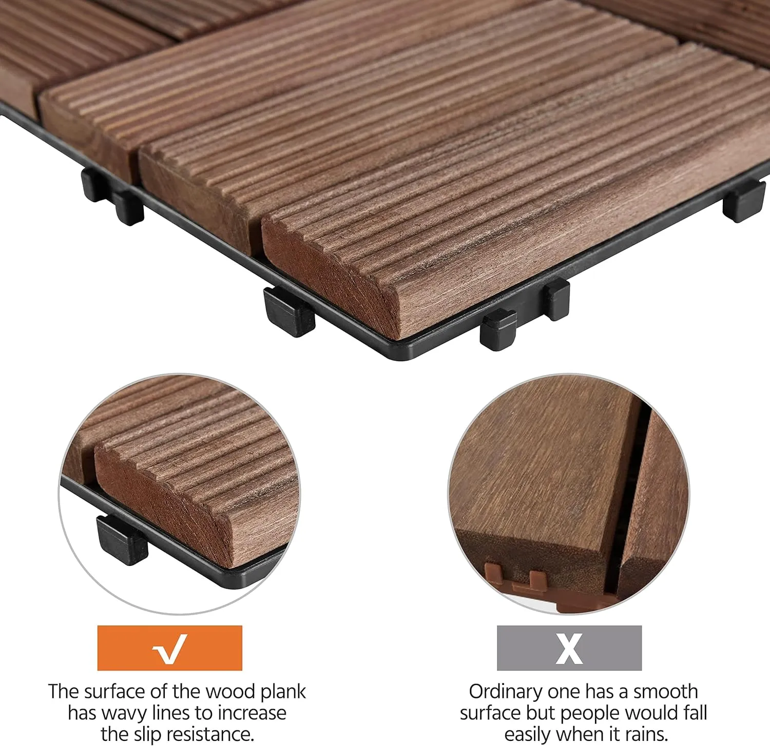 Yaheetech 27PCS Wooden Decking Tiles 12 x 12in Hardwood Interlocking Patio Deck Tiles Composite Balcony Floor Covering for Platform Patio Garden Pathway 1 sq. ft, Brown