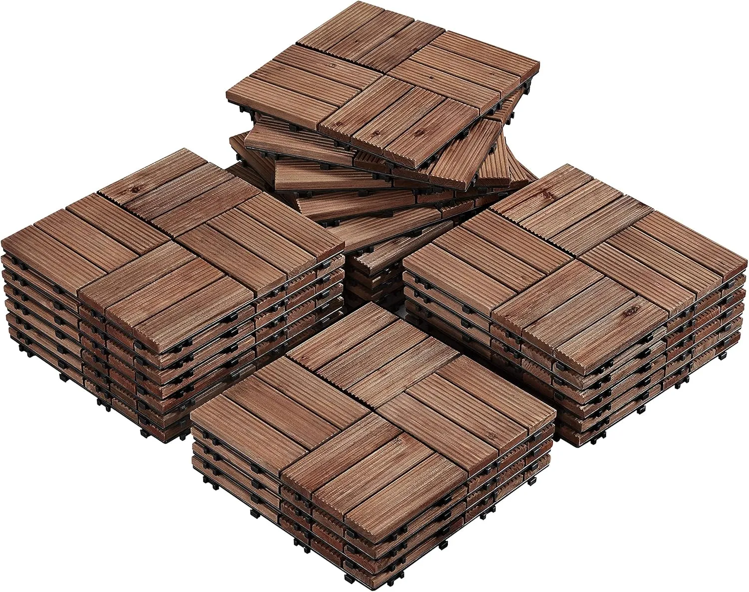 Yaheetech 27PCS Wooden Decking Tiles 12 x 12in Hardwood Interlocking Patio Deck Tiles Composite Balcony Floor Covering for Platform Patio Garden Pathway 1 sq. ft, Brown