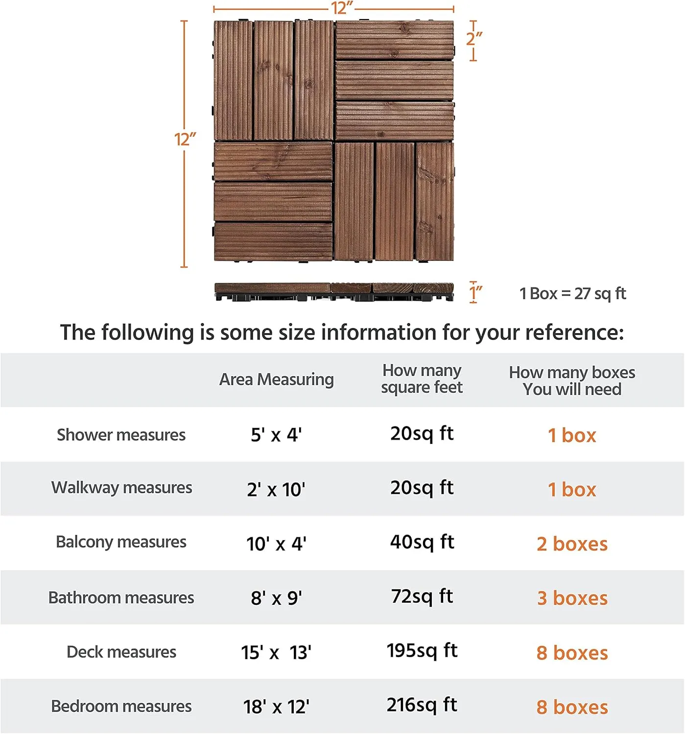 Yaheetech 27PCS Wooden Decking Tiles 12 x 12in Hardwood Interlocking Patio Deck Tiles Composite Balcony Floor Covering for Platform Patio Garden Pathway 1 sq. ft, Brown