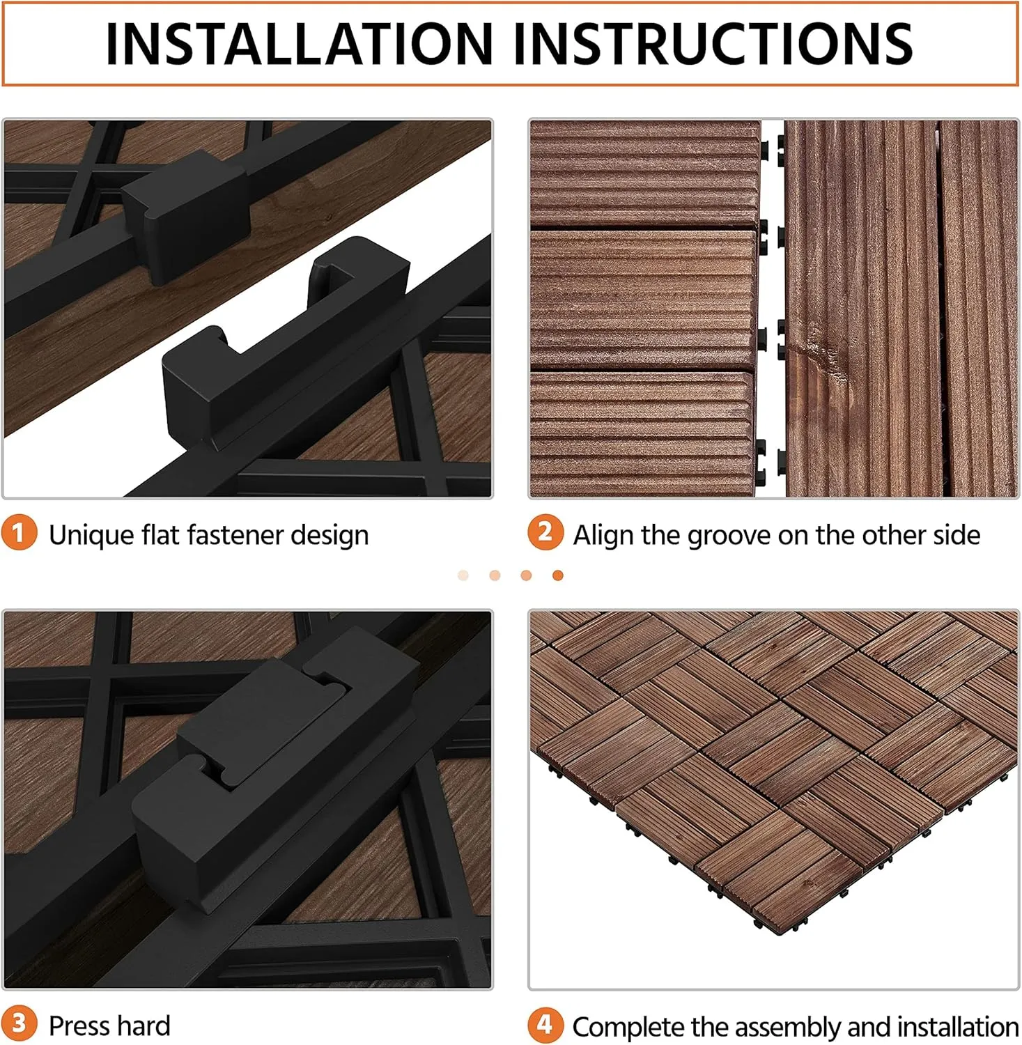 Yaheetech 27PCS Wooden Decking Tiles 12 x 12in Hardwood Interlocking Patio Deck Tiles Composite Balcony Floor Covering for Platform Patio Garden Pathway 1 sq. ft, Brown