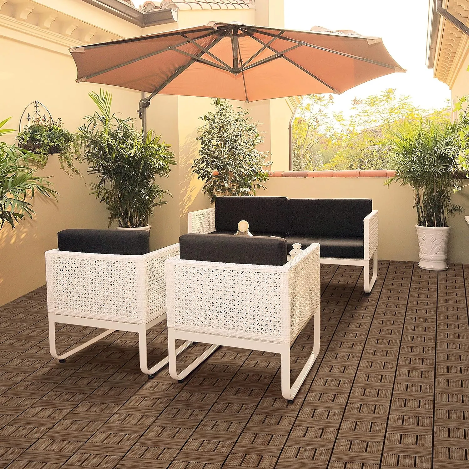 Yaheetech 27PCS Wooden Decking Tiles 12 x 12in Hardwood Interlocking Patio Deck Tiles Composite Balcony Floor Covering for Platform Patio Garden Pathway 1 sq. ft, Brown