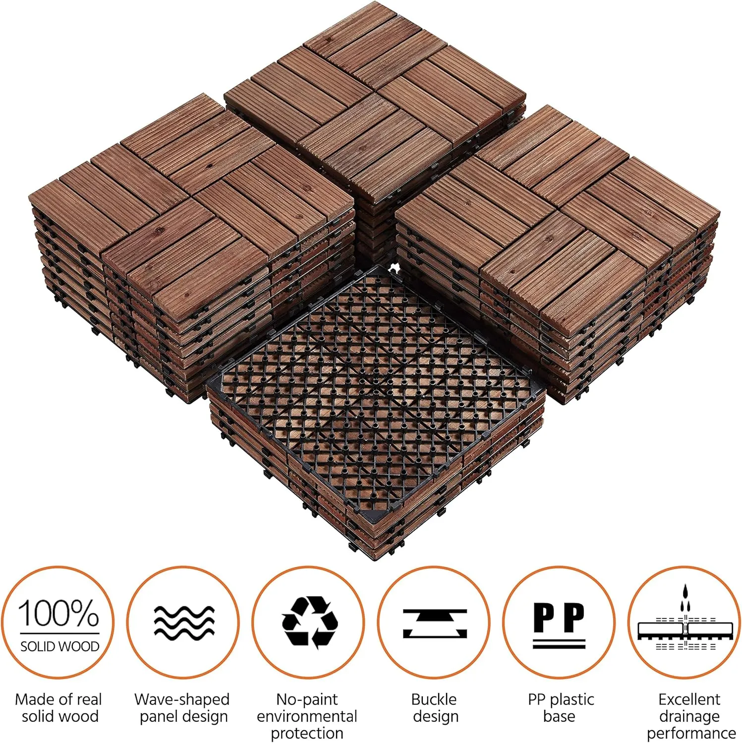 Yaheetech 27PCS Wooden Decking Tiles 12 x 12in Hardwood Interlocking Patio Deck Tiles Composite Balcony Floor Covering for Platform Patio Garden Pathway 1 sq. ft, Brown