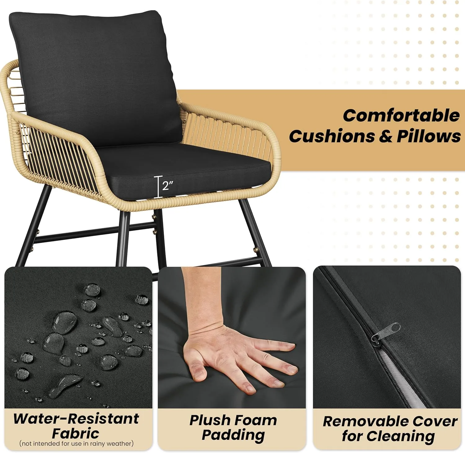 Yaheetech 4 Piece Patio Furniture Set, Outdoor Wicker Conversation Sets, Boho Loveseat & 2 Armchairs with Cushion and Pillow, Glass Top Table for Backyard, Porch, Balcony, Deck - Tan/Black