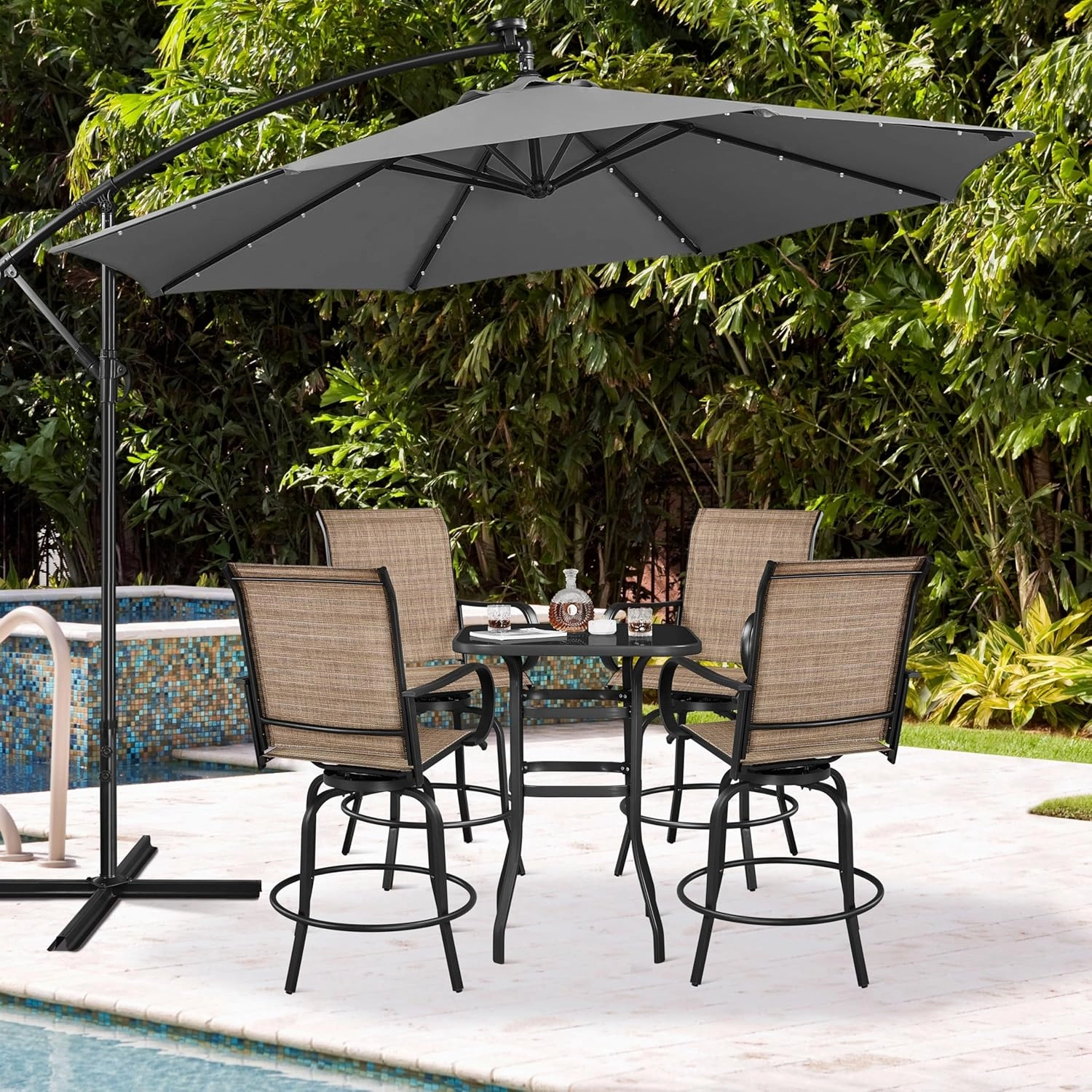 Yaheetech Patio Swivel Barstools Outdoor Chairs Set of 4, High Bistro Stools Outdoor Furniture, All-Weather Patio Stools for Outside, Beach, Lawn, Poolside and Garden, Black/Brown
