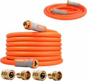 YAMATIC Garden Hose 5/8 in x 40 ft, Ergonomic Swivel Fittings, Burst 600 PSI, Heavy Duty, Flexible and Lightweight Water Hose with 2 Set Quick Connect