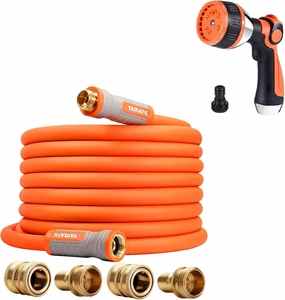 YAMATIC Garden Hose 5/8 in x 50 ft with Spray Nozzle, Ergonomic Swivel Fittings, Burst 600 PSI, Heavy Duty, Flexible and Lightweight Water Hose with 2 Set Quick Connect