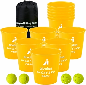 Yard Pong Outdoor Games, Giant Yard Games Set with 12 Buckets and Balls for Adults and Family, Toss Game Throwing Games for Beach, Camping, Lawn and Backyard