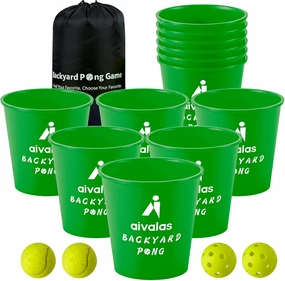 Yard Pong Outdoor Games, Giant Yard Games Set with 12 Buckets and Balls for Adults and Family, Toss Game Throwing Games for Beach, Camping, Lawn and Backyard