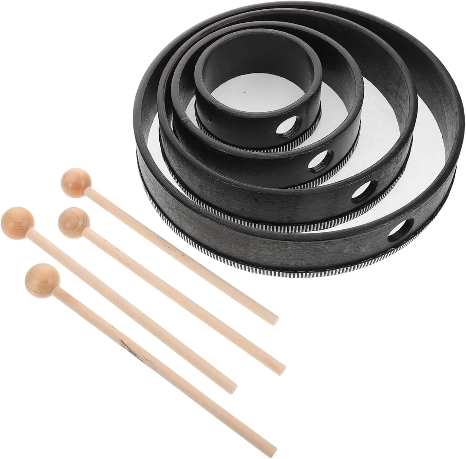 YARNOW 4-pack Boys and Girls Hand Drums Set Versatile Sizes 4''-10'' Natural Wood Musical Instruments for Early Education