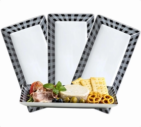 YHOSSEUN Ceramic Serving Platters Set of 4, Black and White Serving Platters and Trays for Food, Rectangular Appetizer Serving Dishes for Parties, Checkered, 12 Inch