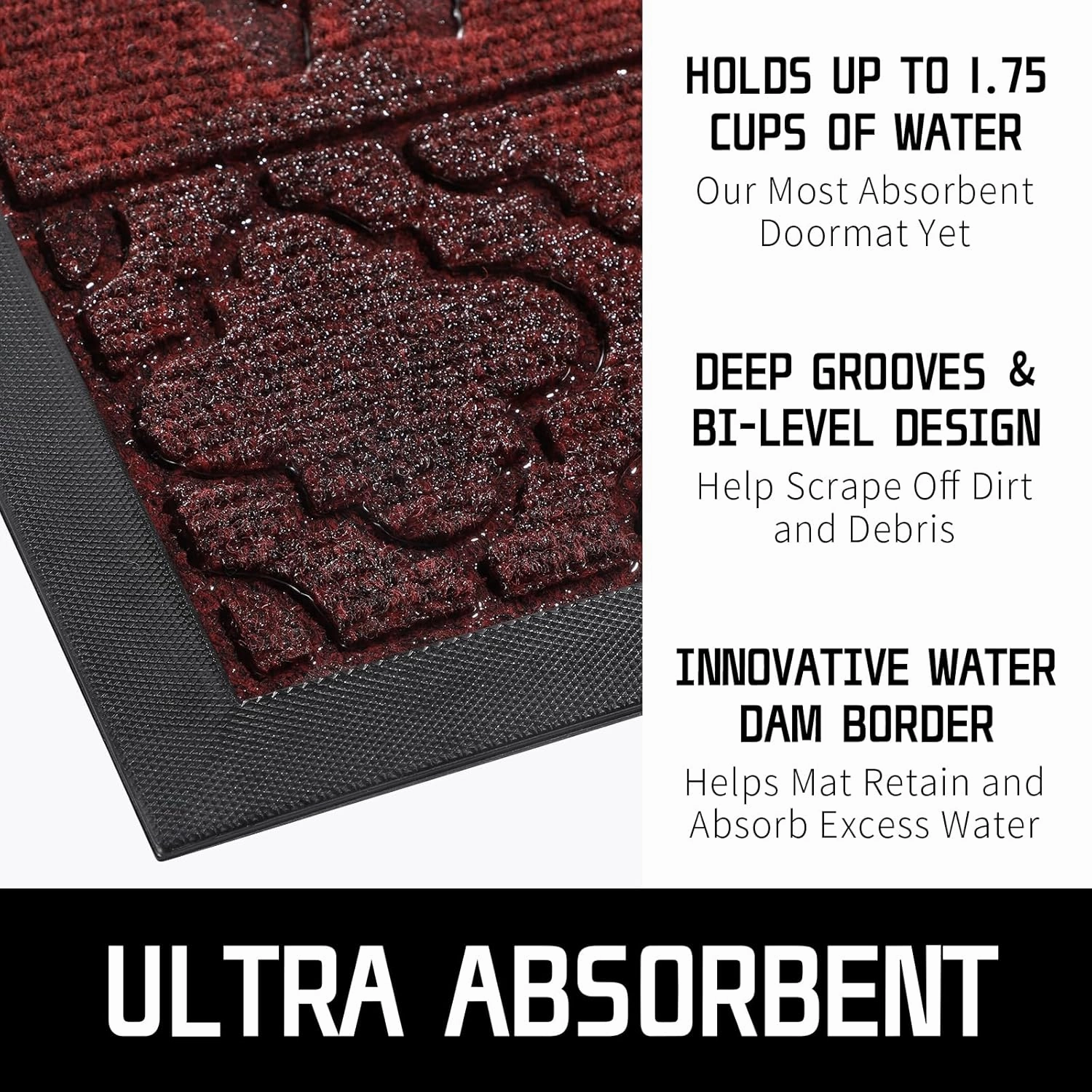 Yimobra Welcome Mat Outdoor Indoor, All-Season Waterproof Front Door Mat Outside Entrance, All-Weather Heavy Duty Non-Slip Doormat, Low Profile Porch Patio Entrance Mats, 29.5x17, Red