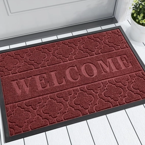 Yimobra Welcome Mat Outdoor Indoor, All-Season Waterproof Front Door Mat Outside Entrance, All-Weather Heavy Duty Non-Slip Doormat, Low Profile Porch Patio Entrance Mats, 29.5x17, Red