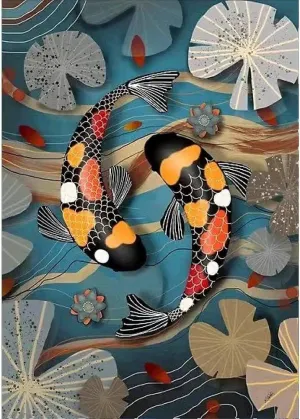 Ying Yang Fish Jigsaw Puzzles for Adults 500 Piece Puzzle for Adults Challenging Puzzle with Letters on Back Challenging Family Puzzle Art DIY Toy Gift