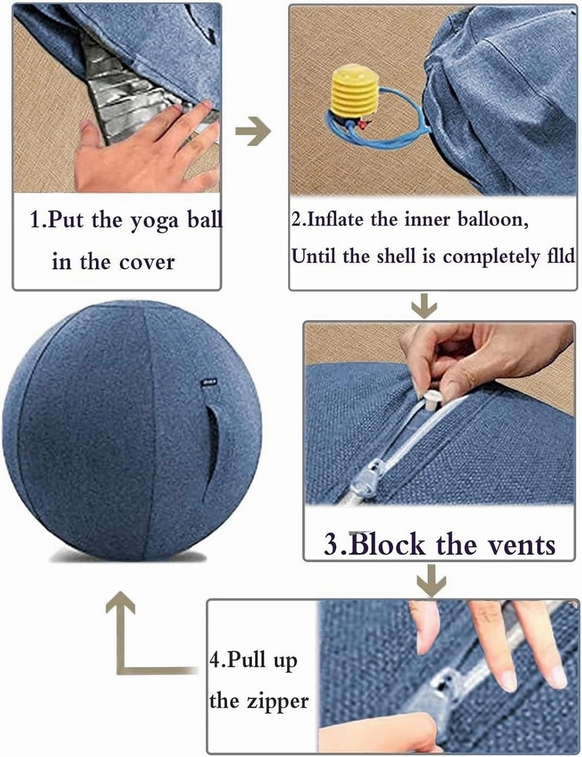 Yoga Ball Chair Cover - Pregnancy Birthing Ball Cover 55/65/75cm Stability Ball Chair for Ergonomic Seating Home, Office, Pilates, Yoga, Fitness