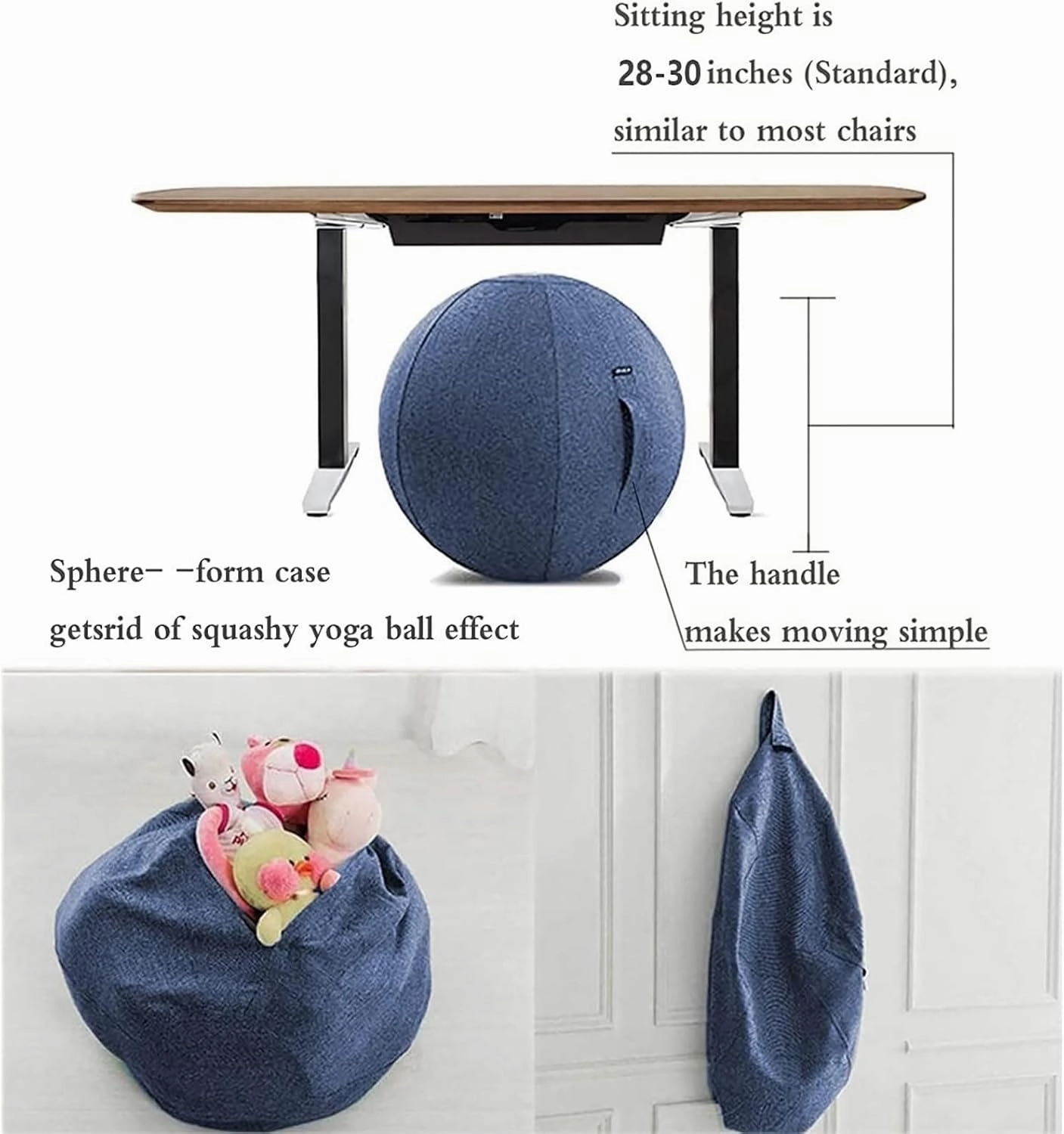 Yoga Ball Chair Cover - Pregnancy Birthing Ball Cover 55/65/75cm Stability Ball Chair for Ergonomic Seating Home, Office, Pilates, Yoga, Fitness