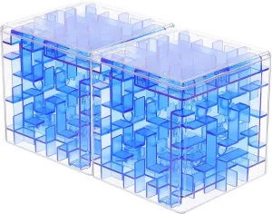 YOKIVE 1 Pcs Labyrinth Puzzle Box, Puzzle Cube Funny Labyrinth Game Puzzle Box Mind Teasers Leisure Toys, Great for Teens and Adults Birthday Gifts (Transparent Blue, 3.74-Inch)