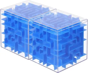 YOKIVE 2 Pcs Labyrinth Puzzle Box, Puzzle Cube Funny Labyrinth Game Puzzle Box Mind Teasers Leisure Toys, Great for Teens and Adults Birthday Gifts Party Favors (Blue, 3.15-Inch)