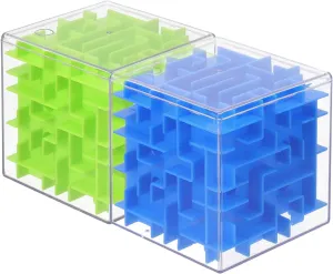 YOKIVE 2 Pcs Labyrinth Puzzle Box, Puzzle Cube Funny Labyrinth Game Puzzle Box Mind Teasers Leisure Toys, Great for Teens and Adults Birthday Gifts Party Favors (Blue/Green, 3.15-Inch)