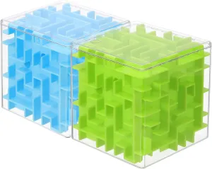 YOKIVE 2 Pcs Labyrinth Puzzle Box, Puzzle Cube Funny Labyrinth Game Puzzle Box Mind Teasers Leisure Toys, Great for Teens and Adults Birthday Gifts Party Favors (Blue/Green, 3.74-Inch)