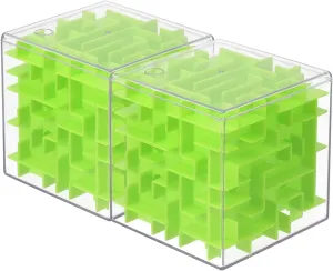 YOKIVE 2 Pcs Labyrinth Puzzle Box, Puzzle Cube Funny Labyrinth Game Puzzle Box Mind Teasers Leisure Toys, Great for Teens and Adults Birthday Gifts Party Favors (Green, 3.15-Inch)