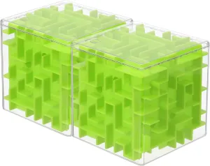YOKIVE 2 Pcs Labyrinth Puzzle Box, Puzzle Cube Funny Labyrinth Game Puzzle Box Mind Teasers Leisure Toys, Great for Teens and Adults Birthday Gifts Party Favors (Green, 3.74-Inch)