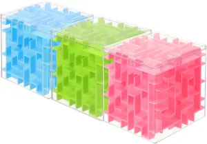 YOKIVE 3 Pcs Labyrinth Puzzle Box, Puzzle Cube Funny Labyrinth Game Puzzle Box Mind Teasers Leisure Toys, Great for Teens and Adults Birthday Gifts (Blue/Green/Pink, 3.74-Inch)