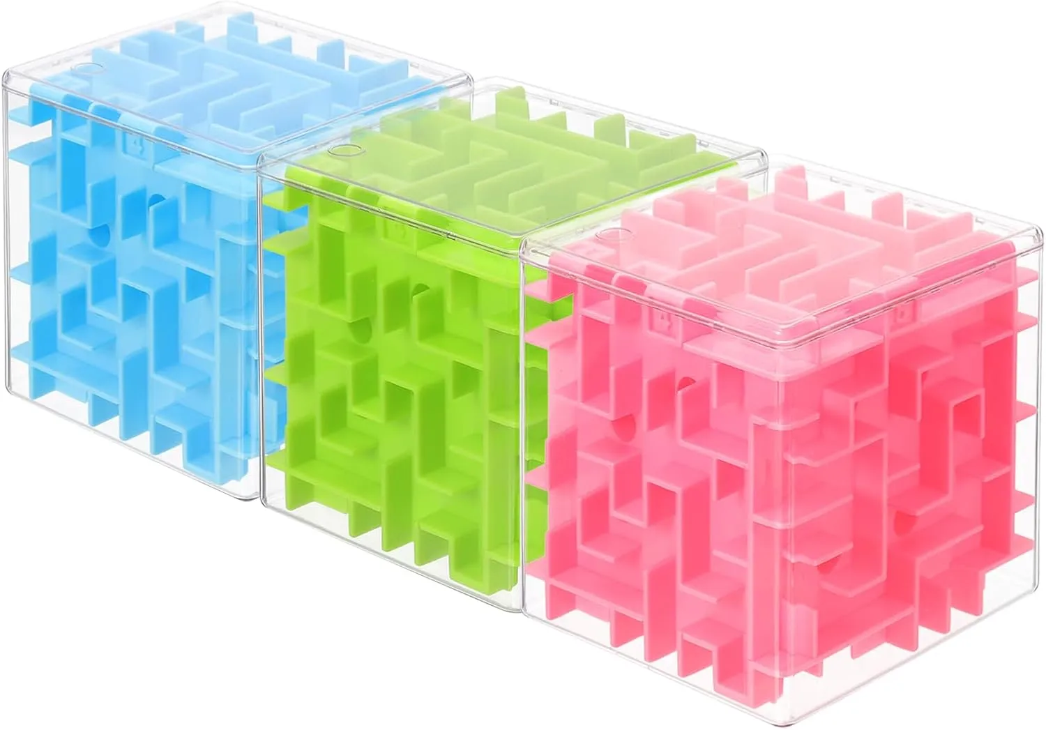 YOKIVE 3 Pcs Labyrinth Puzzle Box, Puzzle Cube Funny Labyrinth Game Puzzle Box Mind Teasers Leisure Toys, Great for Teens and Adults Birthday Gifts (Blue/Green/Pink, 3.74-Inch)