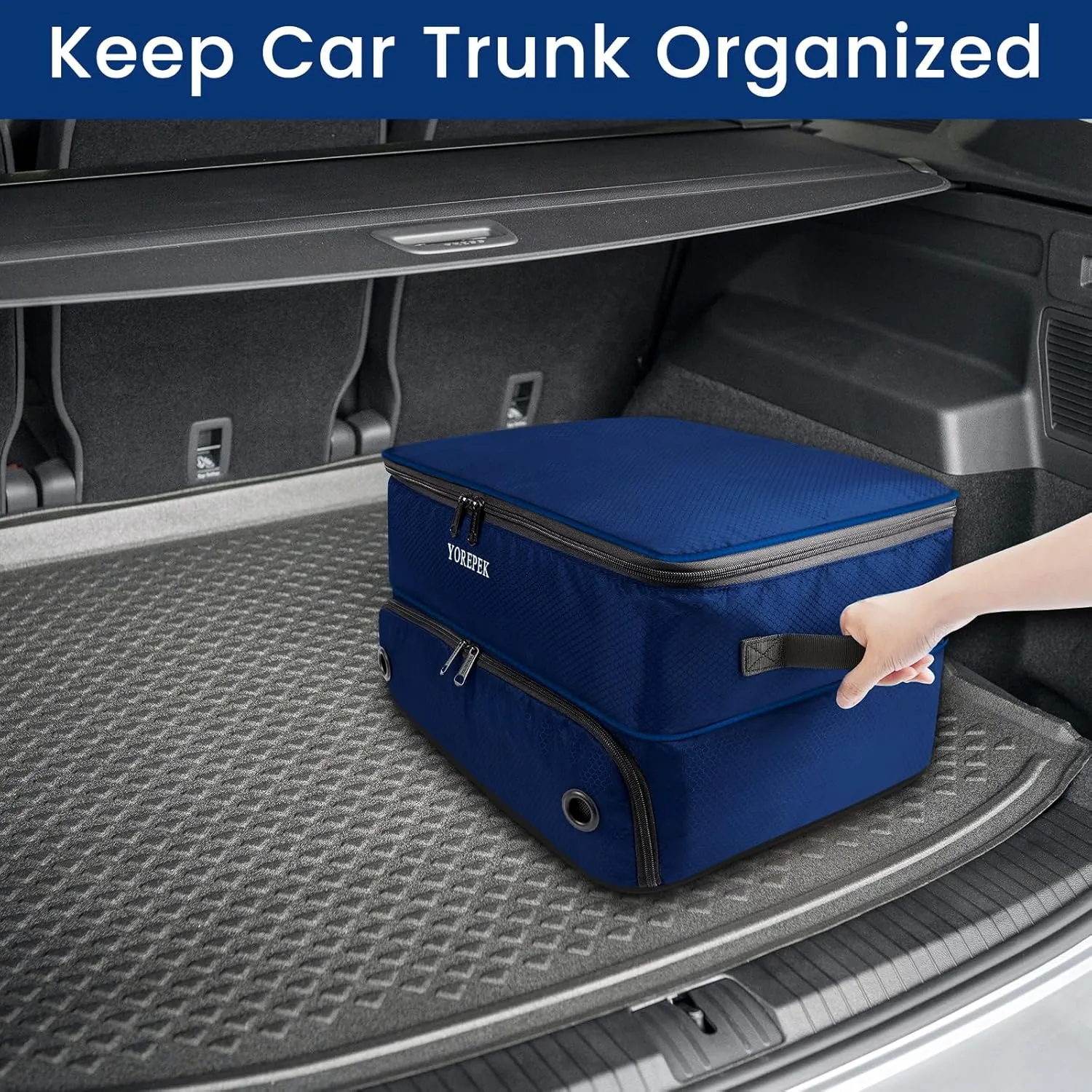 YOREPEK 2 Layer Golf Trunk Organizer, Golf Gifts for Men with Separate Ventilated Compartment for 2 Pair Shoes, Waterproof Car Trunk Locker for Balls, Tees, Clothes, Gloves, Accessories, Golfer Gifts