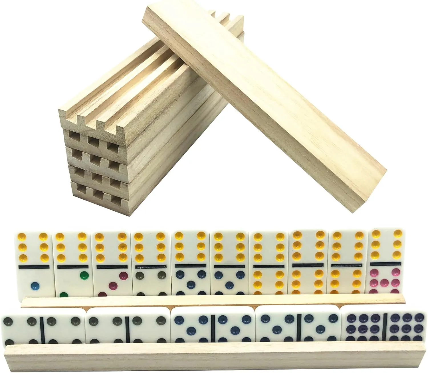 Yuanhe Wooden Domino Racks Set of 8, Domino Trays Holders Organizer for Classic Board Games, Dominoes Accessories
