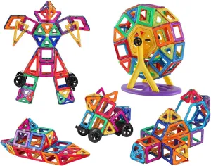 YUHYtop Large Magnetic Tiles, Upgrade 85pcs Magnetic Building Block, Strong Magnet, Magnetic Tiles for Boys & Girls Ferris Wheel Rocket Castle Building for Boys Girls Kids Toddlers