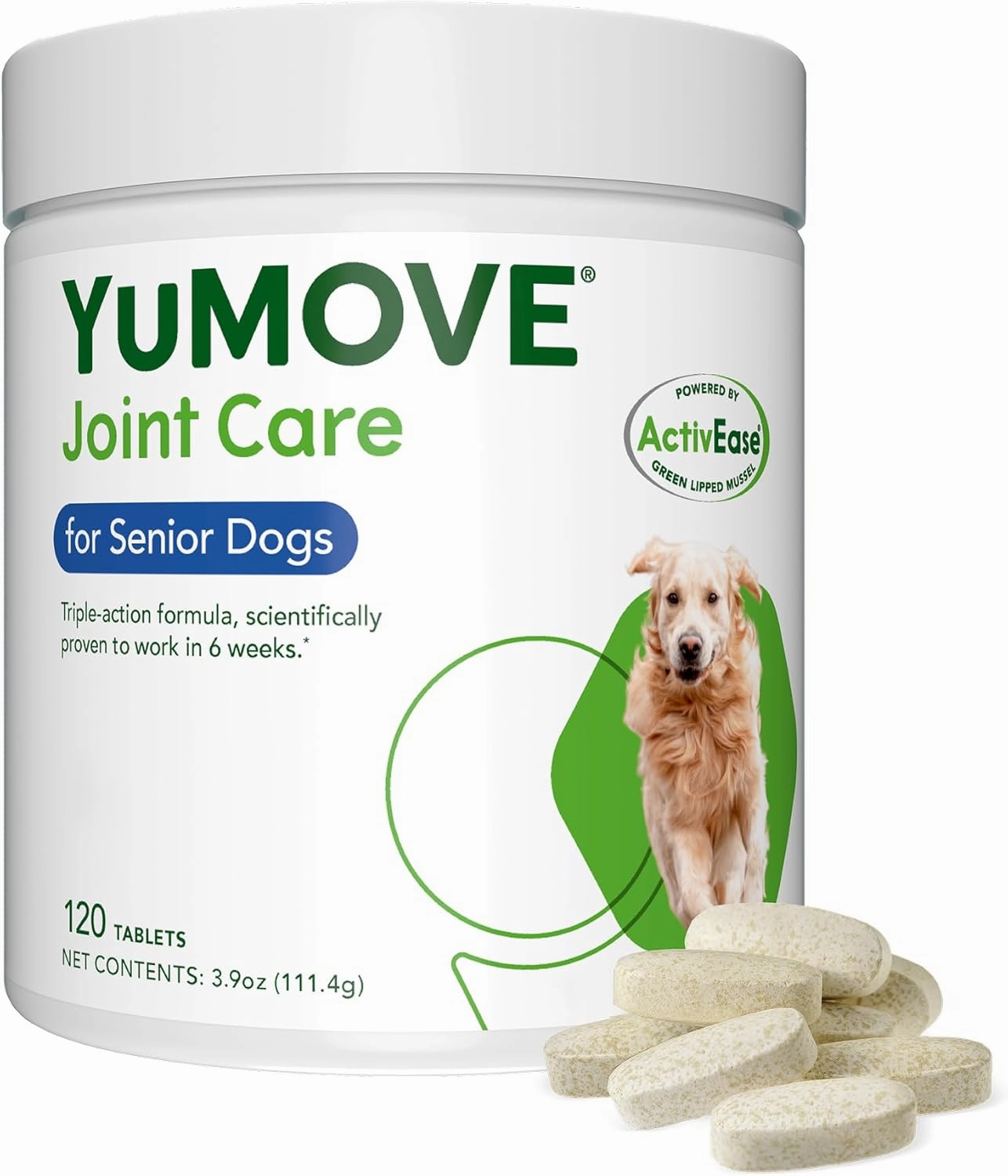 YuMOVE Hip and Joint Supplement - 120 Tablets with Glucosamine, Chondroitin, Omega 3, Hyaluronic Acid, Green Lipped Mussel, & Fish Oil for Dogs - Joint Support Supplement - Senior Dogs
