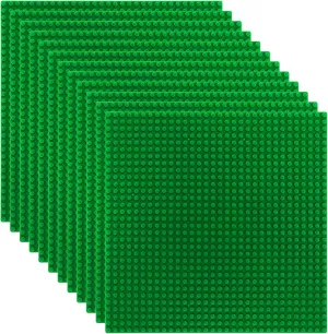 ZEAYEA 12 Pack Classic Baseplates, Building Base Plates Compatible with Most Standard Building Bricks, 10" x 10" Stackable Bases, Green