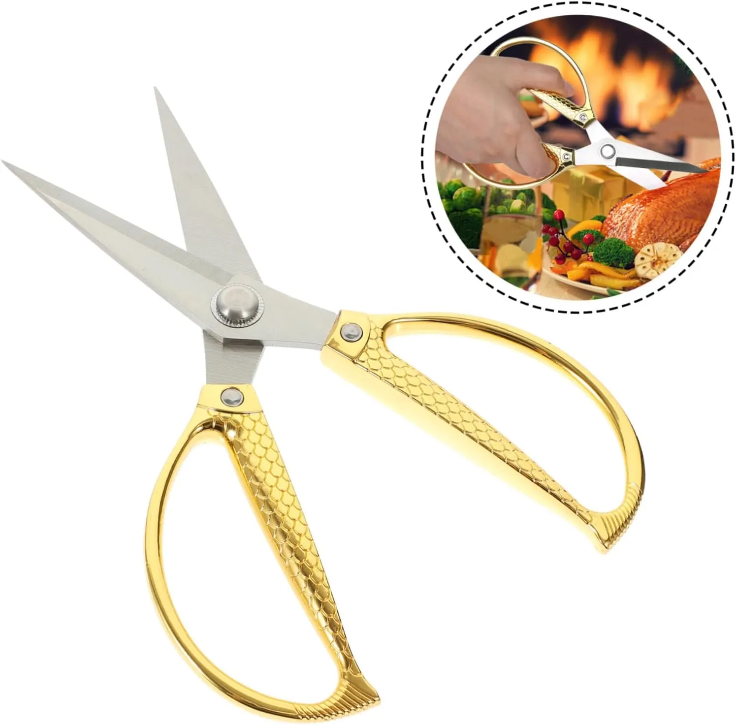 Zerodeko Stainless Steel Scissors Kitchen Shears Fish Pattern Safe and Easy to Use